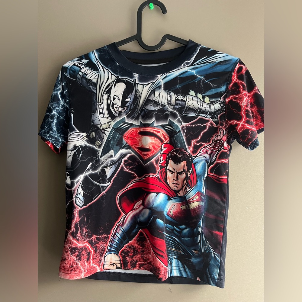 Batman Superman Short Sleeve Tee - Black, Red, Blue